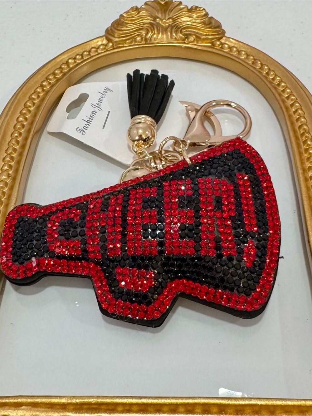 New Red & Black Cheer Megaphone Keychain with Tassel